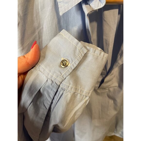 American Colors by Alex Lehr Blue V Neck Collared Long Sleeve Blouse Sz M - Picture 6 of 12